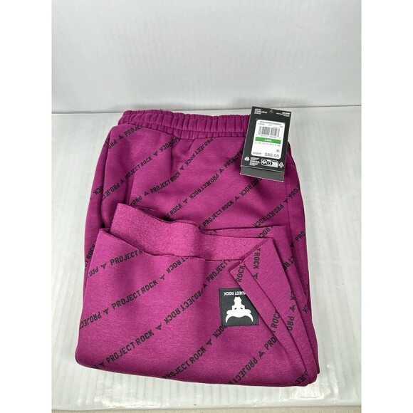 Size L Mens Under Armour Project Rock Shorts Badge of Honor Fleece Purple NEW - Picture 3 of 3
